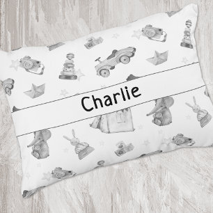 Zwart & Wit Aquarel Vintage Speelgoed Patroon Accent Kussen