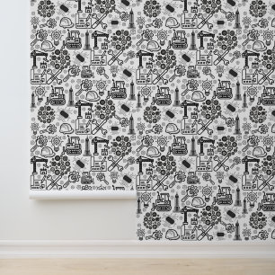 zwart-wit Architectural Blueprint Engineer Behang