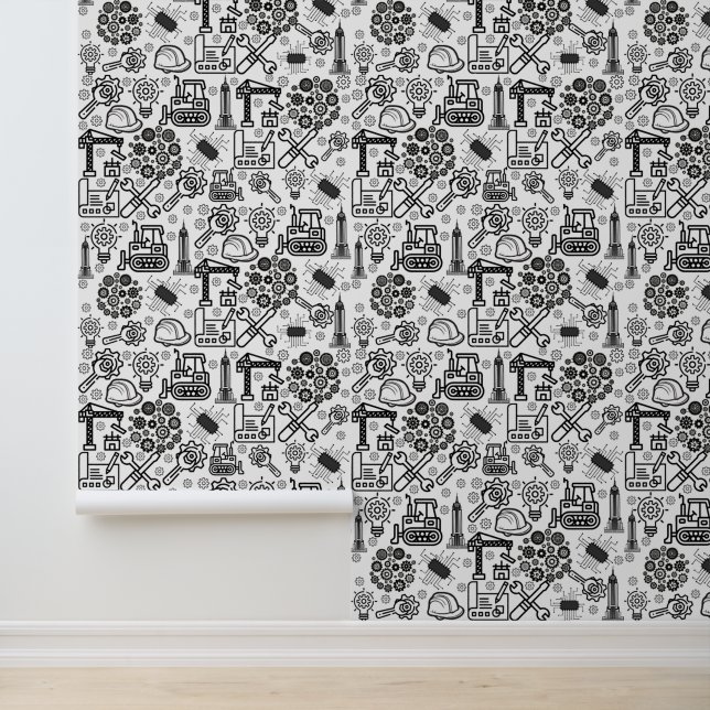 zwart-wit Architectural Blueprint Engineer Behang (Applicatie)