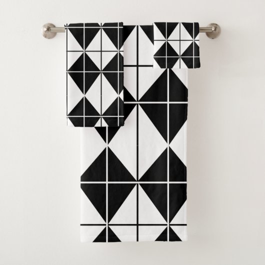 Zwart-wit Argyle Diamond geometrisch Bad Handdoek (Insitu)