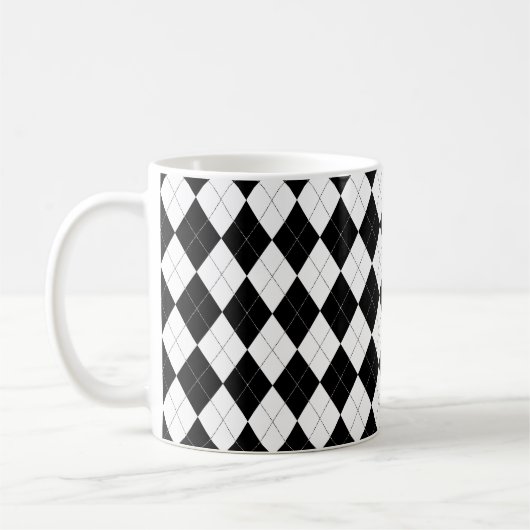 Zwart-wit Argyle Patroon Preppy Geometrisch Koffiemok (Links)