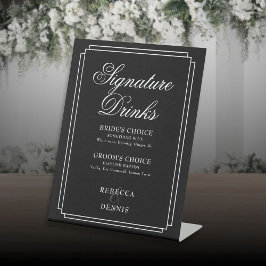 Zwart-wit Art Deco bruiloft handtekening Drinken Reclamebord Met Voetstuk