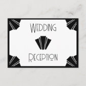 Zwart-wit Art Deco bruiloft receptie Informatiekaartje (Voorkant)