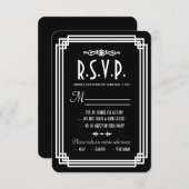 Zwart & Wit Art Deco Bruiloft RSVP Kaarten (Voorkant / Achterkant)