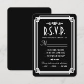 Zwart & Wit Art Deco Bruiloft RSVP Kaarten Kaartje (Voorkant / Achterkant)