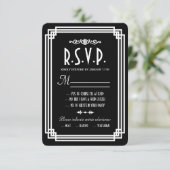 Zwart & Wit Art Deco Bruiloft RSVP Kaarten Kaartje (Staand voorkant)