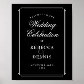 Zwart-wit Art Deco bruiloft welkomstbord Poster (Voorkant)