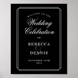 Zwart-wit Art Deco bruiloft welkomstbord Poster