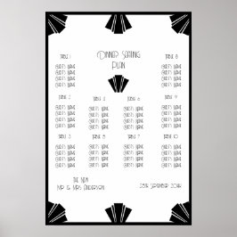 Zwart-wit Art Deco bruiloft zitplaatsen Poster