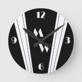 Zwart-wit Art Deco Design Monogrammen Ronde Klok (Voorkant)