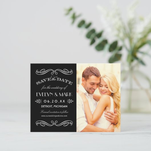  Zwart Wit Art Deco Foto Opslaan van de Datum Aankondigingskaart (Staand voorkant)