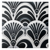 Zwart-wit Art Deco geschulpte waaierpatronen