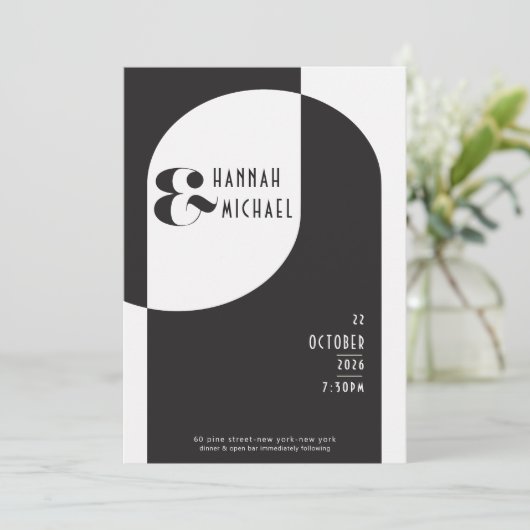  Zwart Wit Art Deco Kaart (Staand voorkant)