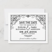Zwart-wit Art Deco kader trouwkaart Save The Date (Voorkant)