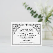 Zwart-wit Art Deco kader trouwkaart Save The Date (Staand voorkant)