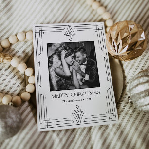 Zwart-wit Art Deco Moderne kerstfoto Feestdagenkaart