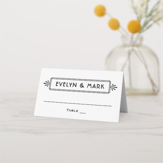  zwart-wit Art Deco Monogram Plaatskaartje (Voorkant)