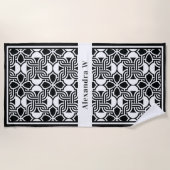 Zwart-wit Art Deco patroon monogram Strandlaken (Voorkant)
