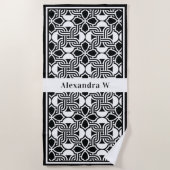 Zwart-wit Art Deco patroon monogram Strandlaken (Voorkant)