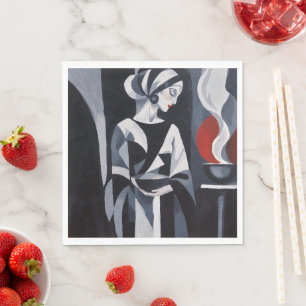 Zwart-wit Art Deco portret horloge voor dames Servet