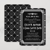 Zwart & Wit Art Deco repetitie diner uitnodigingen (Voorkant / Achterkant)