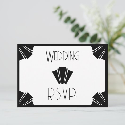 Zwart-wit Art Deco RSVP bruiloft (Staand voorkant)