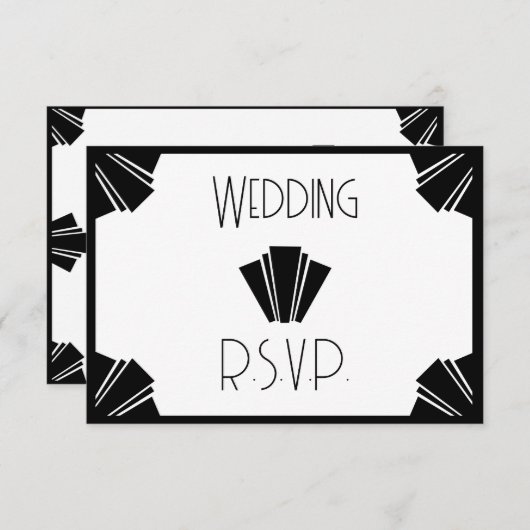 Zwart-wit Art Deco RSVP bruiloft (Voorkant / Achterkant)