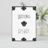 Zwart-wit Art Deco RSVP bruiloft Kaart (Staand voorkant)