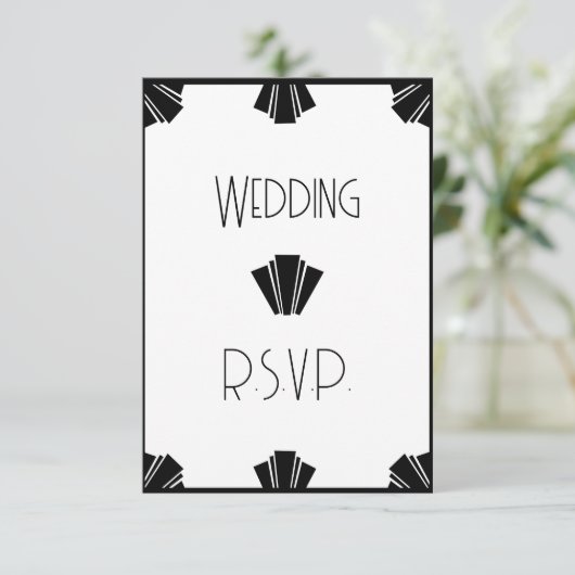 Zwart-wit Art Deco RSVP bruiloft Kaartje (Staand voorkant)