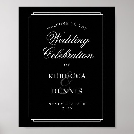 Zwart-Wit Art Deco Trouw Welkom Bord Poster (Voorkant)