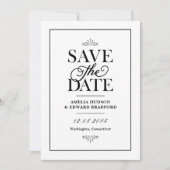 Zwart-wit art deco typografie save the date (Voorkant)