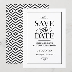 Zwart-wit art deco typografie save the date