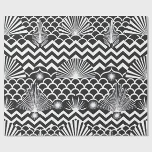 Zwart-wit Art Deco ventilatoren Luxe Cadeaupapier