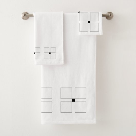 Zwart-wit Art Deco vierkant patroon handdoeken set (Insitu)