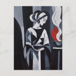 Zwart-wit Art Deco Vrouw Muurkunst Briefkaart