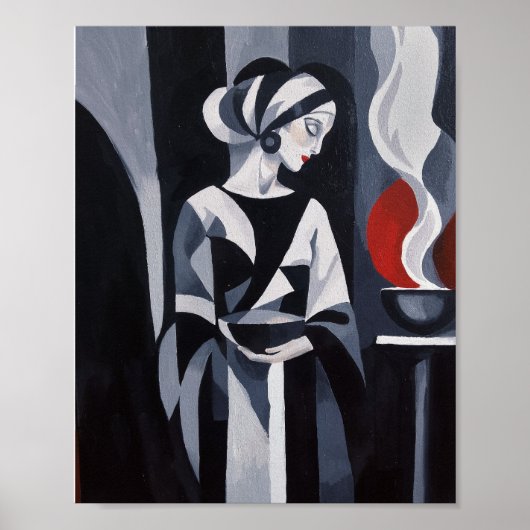 Zwart-wit Art Deco Vrouw Muurkunst Poster (Voorkant)