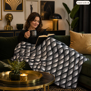 Zwart & wit Art Deco zonnestraalpatroon Fleece Deken