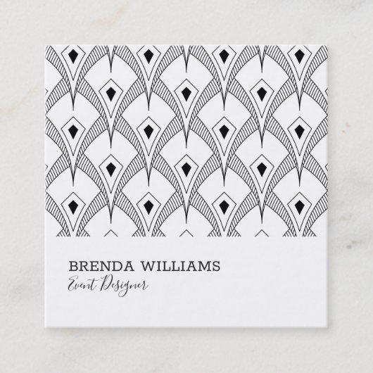 Zwart-wit art-decopatroon vierkante visitekaartje (Voorkant)