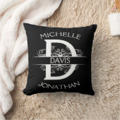 Zwart Wit  Art Nouveau Swirls Monogram | Kussen (Deken)