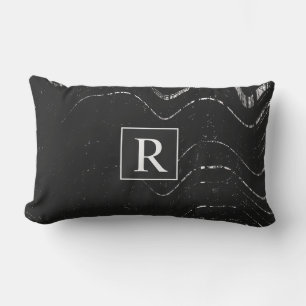 Zwart Wit Artsy Waves Rustiek  Monogram Buitenkussen