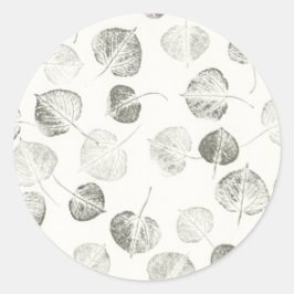 Zwart-wit Aspen bladeren ontwerp © Sandy Long Ronde Sticker