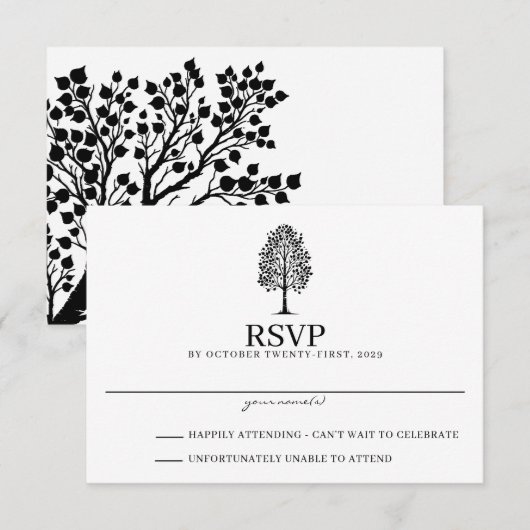 Zwart & Wit Aspen Bruiloft RSVP Kaartje (Voorkant / Achterkant)