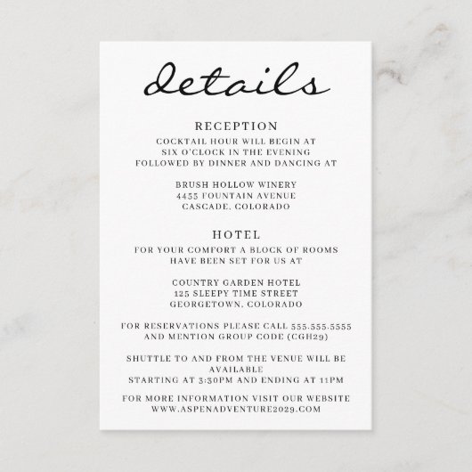 Zwart-wit Aspen Tree Wedding Informatiekaartje (Voorkant)