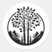 Zwart-wit Aspen Tree Wedding Ronde Sticker (Voorkant)