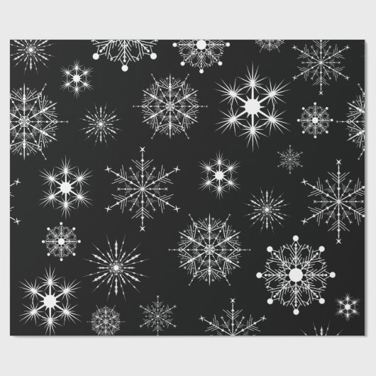 Zwart & Wit Assorted Kerstmis Sneeuwvlokken Cadeaupapier (Vlak)