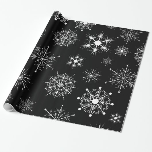 Zwart & Wit Assorted Kerstmis Sneeuwvlokken Cadeaupapier (Uitgerold)