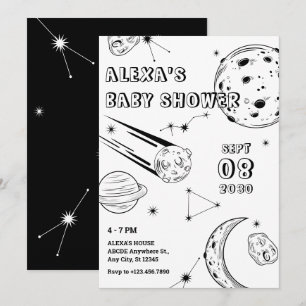 Zwart-wit astrologie maan baby douche kaart