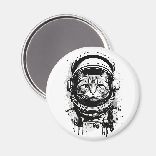 Zwart-wit Astronaut Kat Magneet (Voorkant / Achterkant)