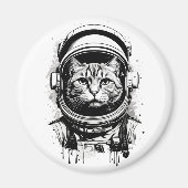 Zwart-wit Astronaut Kat Magneet (Voorkant)
