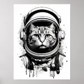 Zwart-wit Astronaut Kat Poster (Voorkant)
